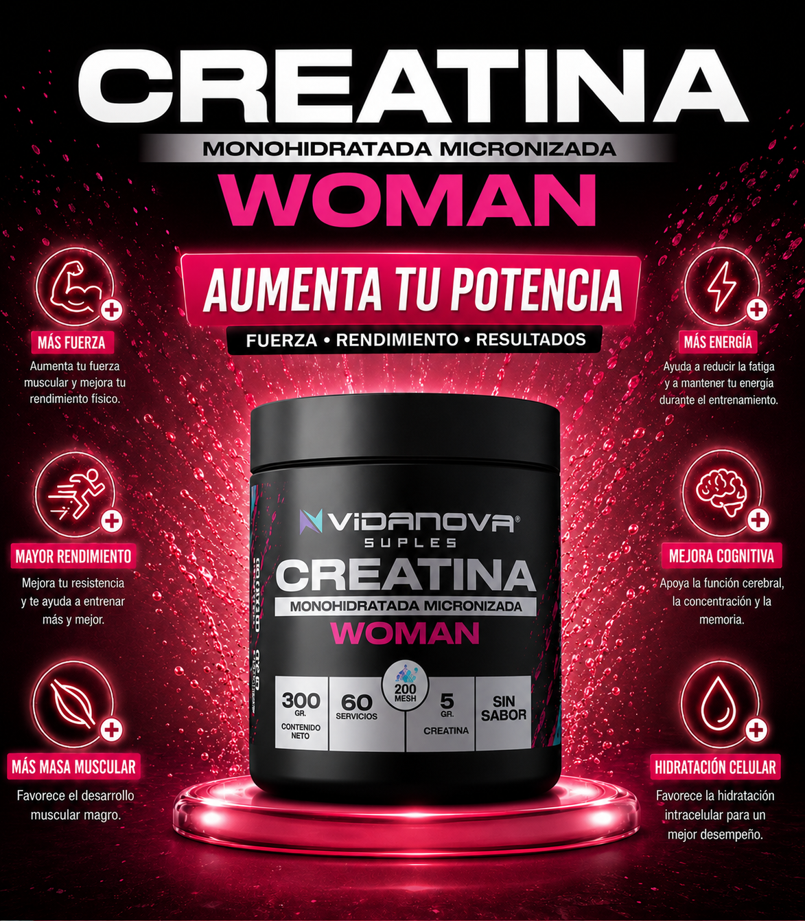 Creatina VIDANOVA WOMAN Monohidratada 300g